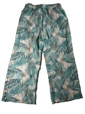Soft Surroundings Tropical Pants Wide Leg Women's Size XL Green Turquoise